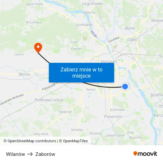 Wilanów to Zaborów map