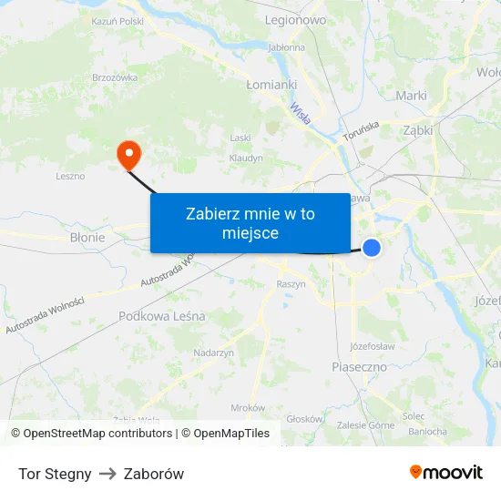Tor Stegny to Zaborów map