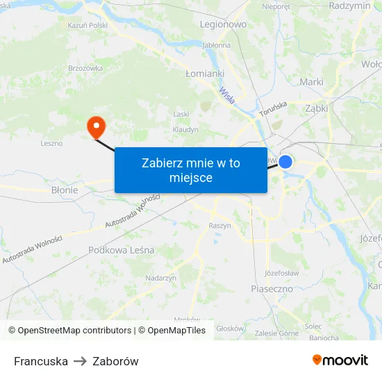Francuska to Zaborów map