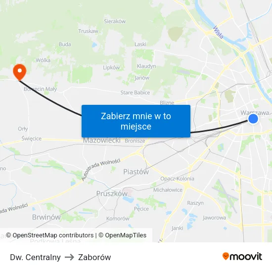 Dw. Centralny to Zaborów map
