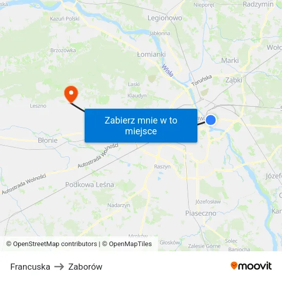 Francuska to Zaborów map