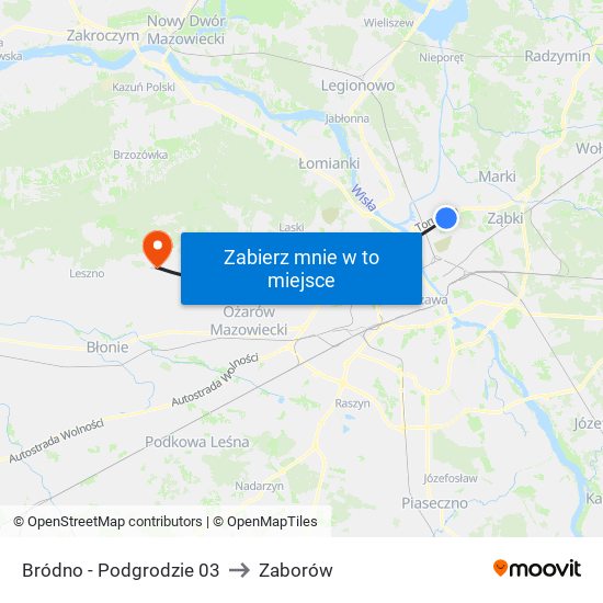 Bródno-Podgrodzie to Zaborów map