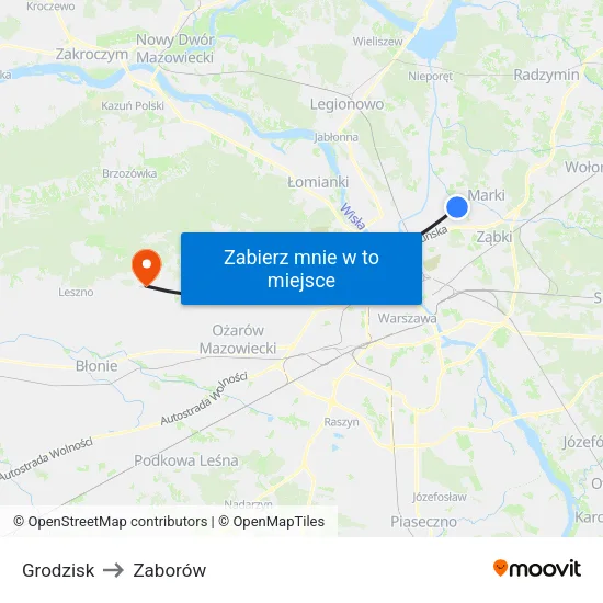 Grodzisk to Zaborów map