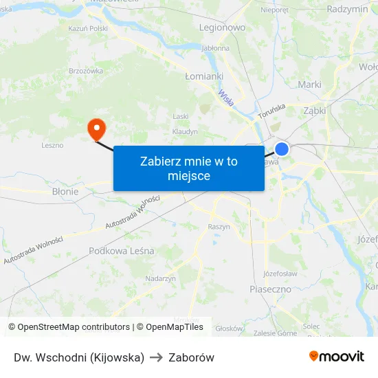 Dw. Wschodni (Kijowska) to Zaborów map