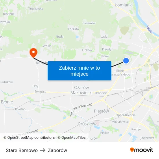 Stare Bemowo to Zaborów map