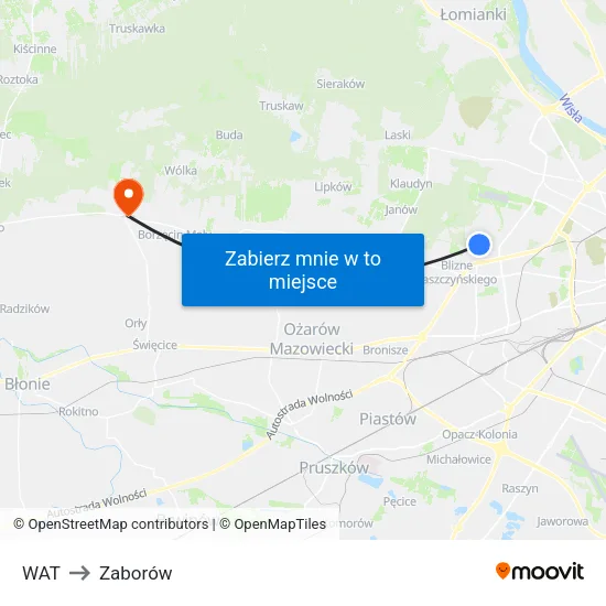 WAT to Zaborów map