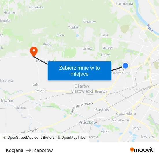 Kocjana to Zaborów map