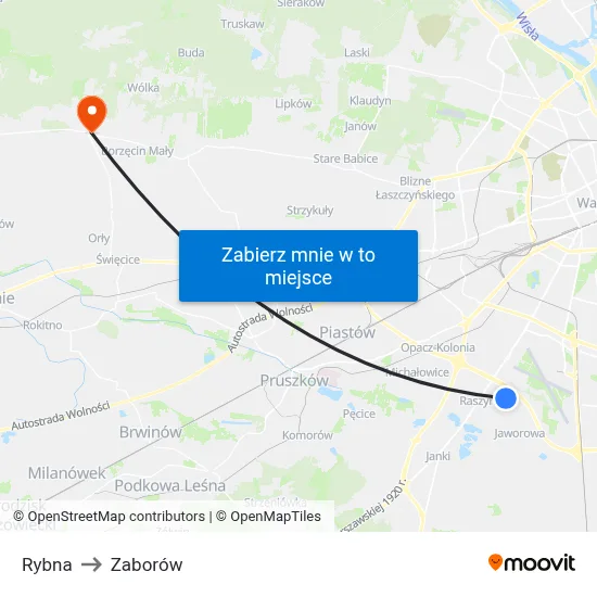 Rybna to Zaborów map