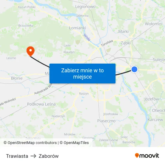 Trawiasta to Zaborów map