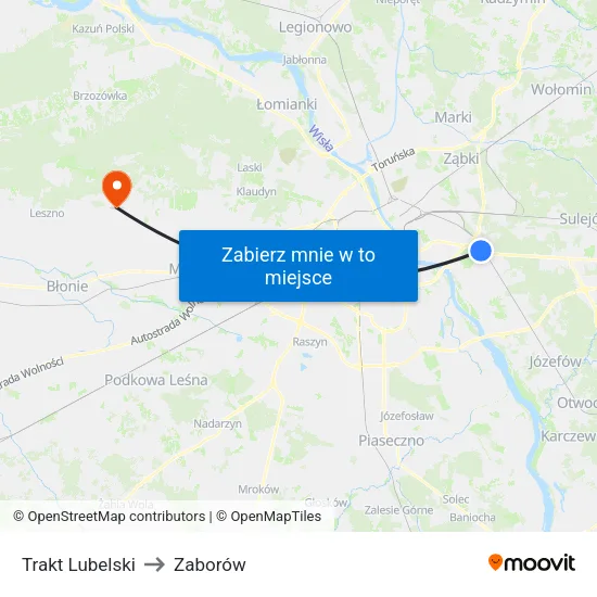 Trakt Lubelski to Zaborów map