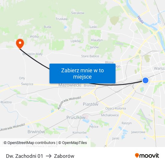 Dw. Zachodni 01 to Zaborów map