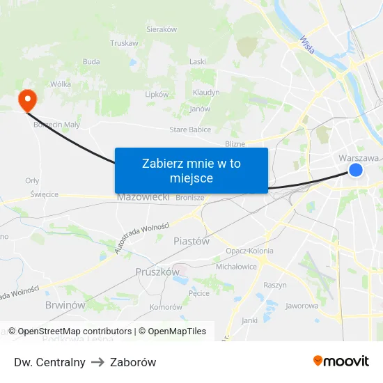 Dw. Centralny to Zaborów map