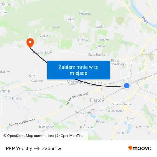 PKP Włochy to Zaborów map