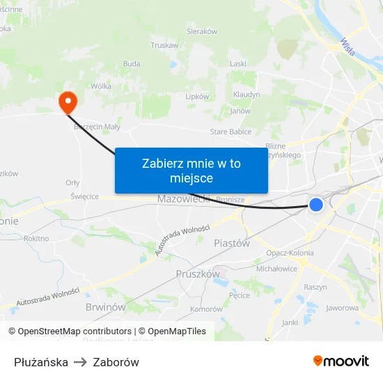 Płużańska to Zaborów map