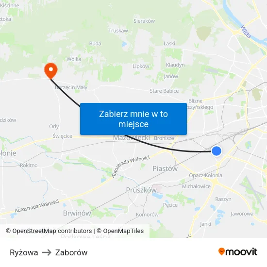 Ryżowa to Zaborów map