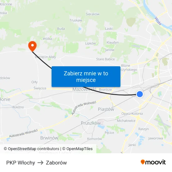 PKP Włochy to Zaborów map