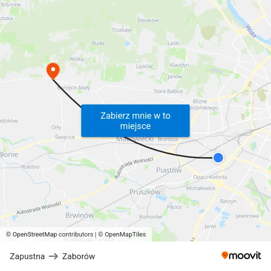 Zapustna to Zaborów map
