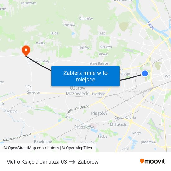 Metro Księcia Janusza to Zaborów map