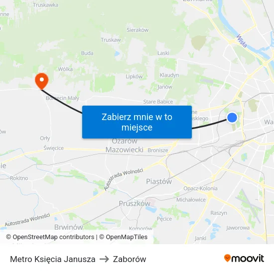 Metro Księcia Janusza to Zaborów map