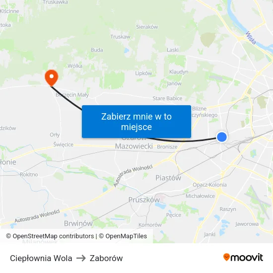Ciepłownia Wola to Zaborów map
