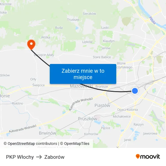 PKP Włochy to Zaborów map