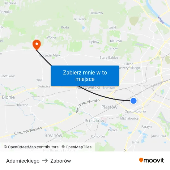 Adamieckiego to Zaborów map