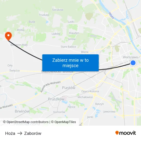 Hoża to Zaborów map