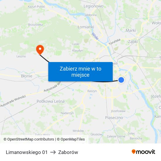 Limanowskiego 01 to Zaborów map