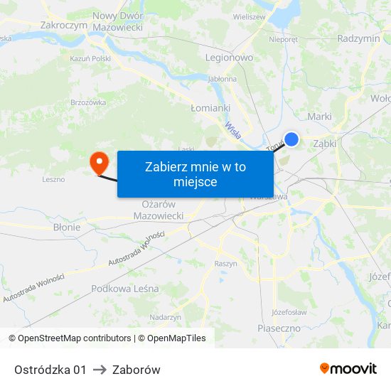 Ostródzka 01 to Zaborów map