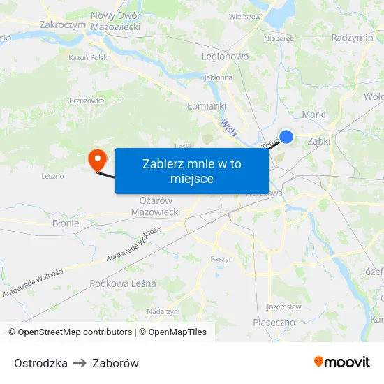 Ostródzka to Zaborów map
