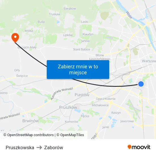 Pruszkowska to Zaborów map