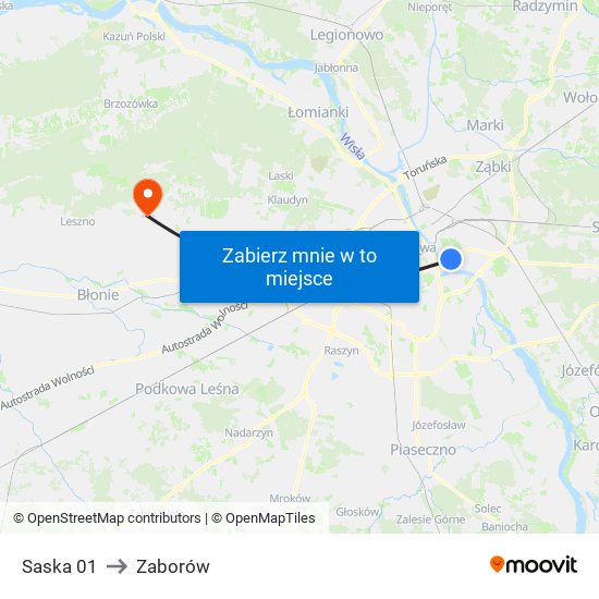 Saska to Zaborów map