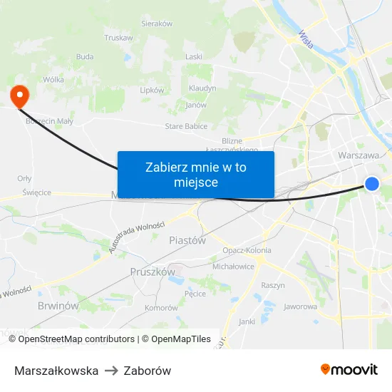 Marszałkowska to Zaborów map
