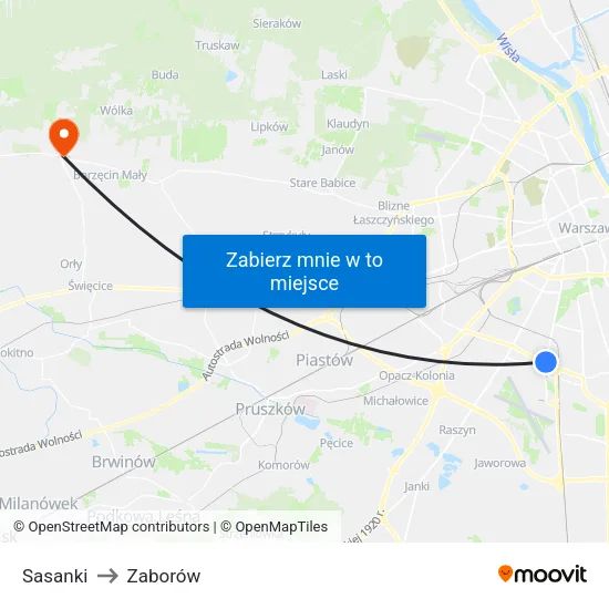 Sasanki to Zaborów map