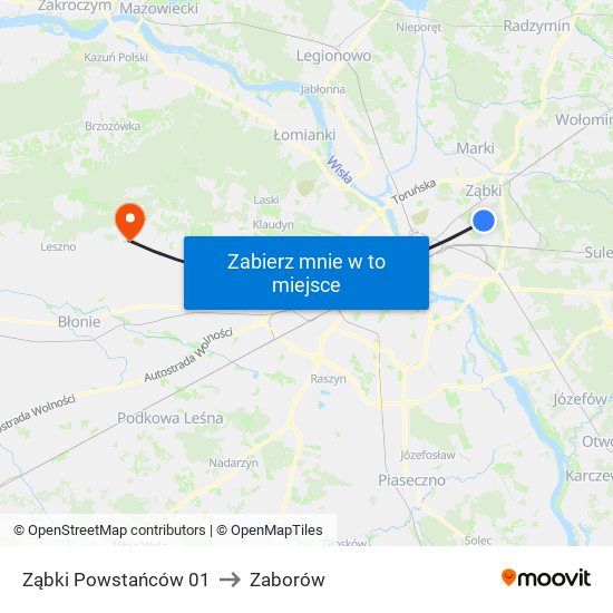 Ząbki Powstańców 01 to Zaborów map