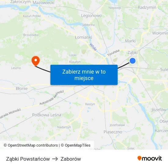 Ząbki Powstańców to Zaborów map