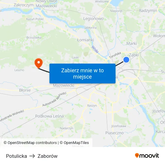 Potulicka to Zaborów map