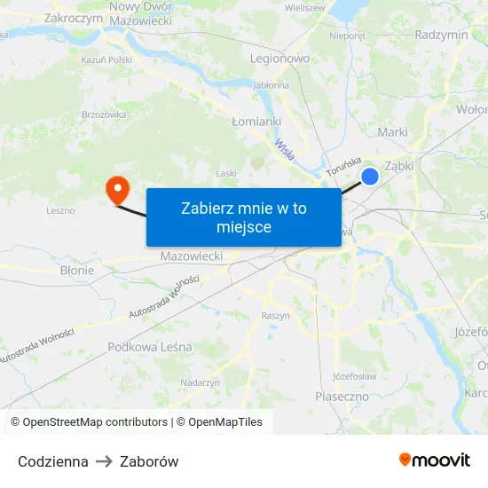 Codzienna to Zaborów map