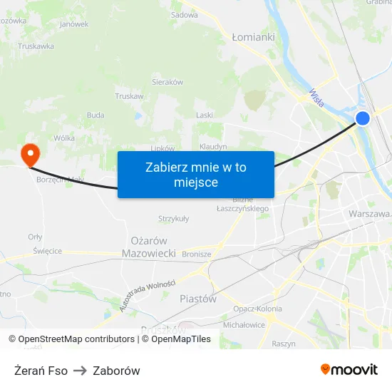 Żerań Fso to Zaborów map