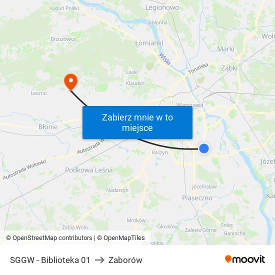 Sggw-Biblioteka to Zaborów map