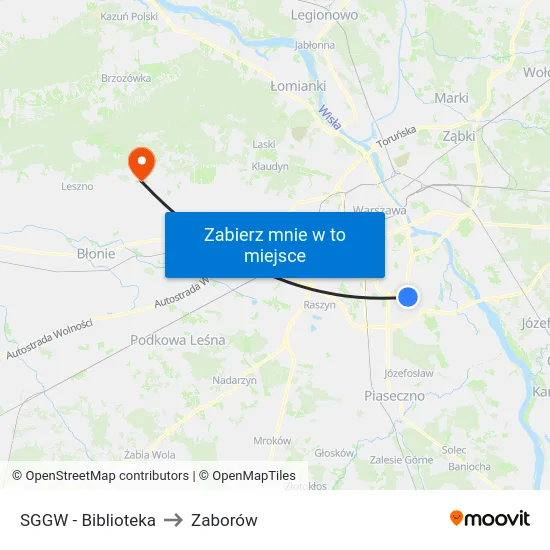 SGGW - Biblioteka to Zaborów map