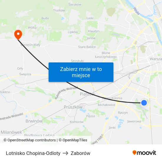 Lotnisko Chopina - Odloty to Zaborów map