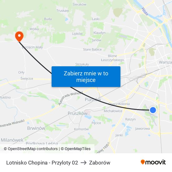 Lotnisko Chopina-Przyloty to Zaborów map