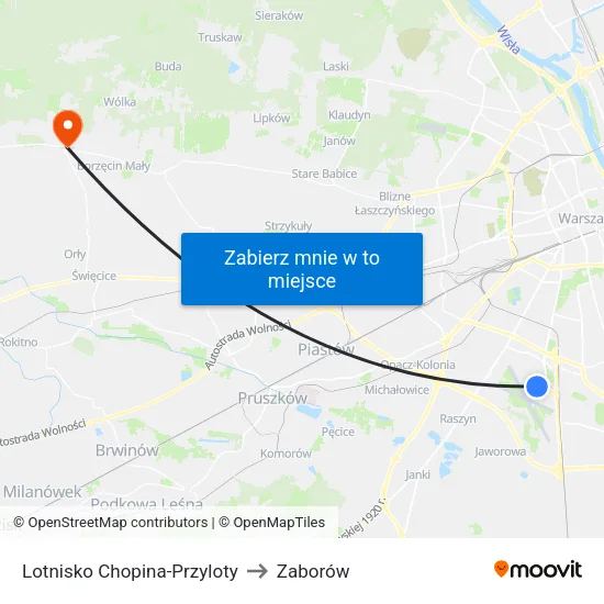 Lotnisko Chopina - Przyloty to Zaborów map