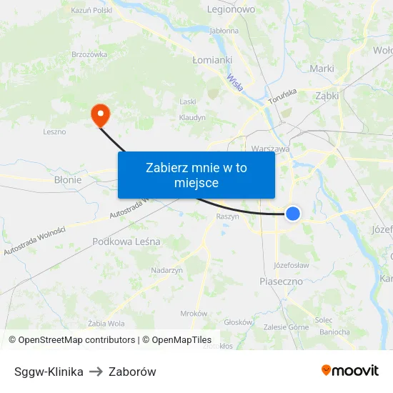 SGGW - Klinika to Zaborów map
