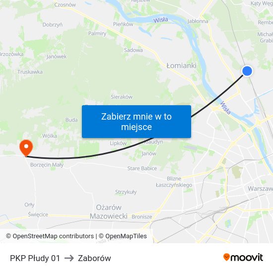 PKP Płudy to Zaborów map