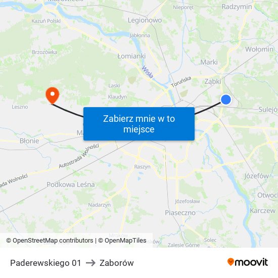 Paderewskiego 01 to Zaborów map