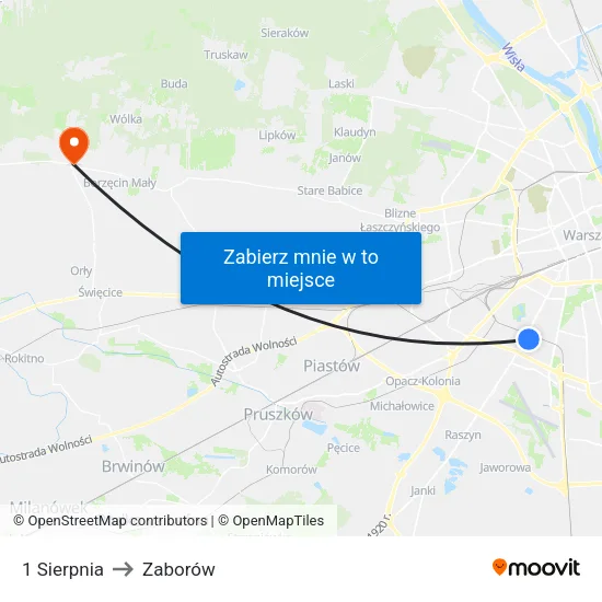 1 Sierpnia to Zaborów map