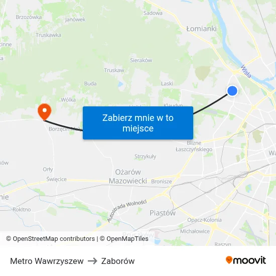 Metro Wawrzyszew to Zaborów map