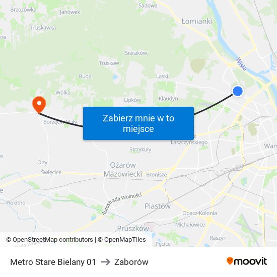 Metro Stare Bielany 01 to Zaborów map